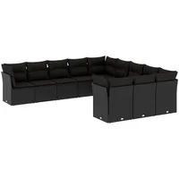 vidaXL 11-tlg Garten-Sofagarnitur mit Kissen Schwarz Poly Rattan Modell 11