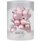 Magic 8 STK. Herzen 4cm Glas Weihnachtsschmuck Weihnachtskugeln Weihnachtsdeko Christbaumkugeln Christbaumschmuck (Lovely Magnolia // rosa)
