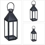 Relaxdays Laternen 3er Set, Dekolaternen für draußen & drinnen, 3 Größen, Metall, Glas, Windlichter für Kerzen, schwarz