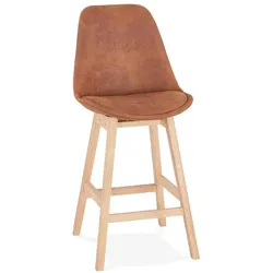 Sitzhocker aus Mikrofaser & Eichenholz | Skandi-Stil | Braun-Beige | Ergonomische Rückenlehne | Sitzhöhe 66 cm | Kadima Design