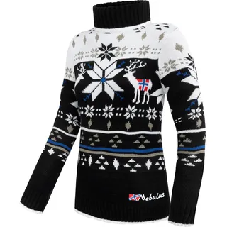 Nebulus Damen Norweger Strickpullover Stag, lässiger Pullover, vielseitig, schwarz - S/36 - S