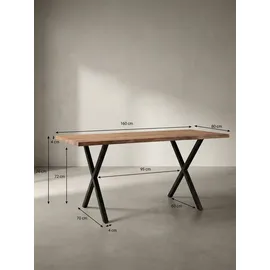 KADIMA DESIGN Bürotisch Massivholz Groß 160x80 Akazie Schreibtisch Goldbraun-Schwarz Baumkante Industrial Kreta Kollektion Kadima Design