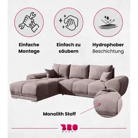 bromarkt Ecksofa NUBES Schlaffunktion Bettkasten L-Form 298x184x85cm Rosa - Rosa