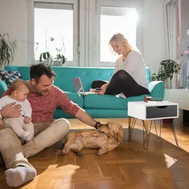 Relaxdays Nachttisch mit Schublade, modernes Design, eckiges Nachtschränkchen, HxBxT: 44 x 40 x 40 cm, weiß-grau