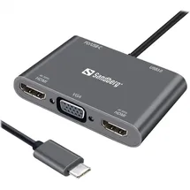 Sandberg USB-C Dock 2xHDMI+1xVGA+USB+PD