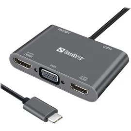 Sandberg USB-C Dock 2xHDMI+1xVGA+USB+PD