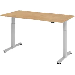 bümö elektrisch höhenverstellbarer Schreibtisch Eiche 160x80 cm, Gestell: Silber - Büroschreibtisch höhenverstellbar elektrisch, elektrischer