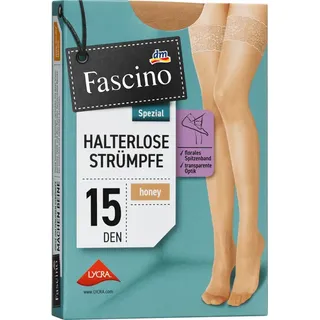 Halterlose Strümpfe mit Spitzenband honey Gr. 38/40, 15 DEN