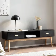 FineBuy Lowboard 150 cm Schwarz Eiche Metall/MDF/Spanplatte/Massivholz