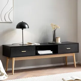 FineBuy Lowboard 150 cm Schwarz Eiche Metall/MDF/Spanplatte/Massivholz