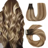 HotLulana Tape Extensions Echthaar Chestnut Brown to Light Brown Mix Light Blonde(#2/6/18) Extensions Echthaar 14zoll/35cm 40g Invisible 100% Natürliche Skin Weft Tape in Extensions Echthaar 20pcs.