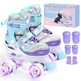Sportneer Rollschuhe Kinder Mädchen, EU 23-36 Rainbow Rollschuhe Kinder 4 Größen Verstellbar mit SchutzausrüStung, Roller Skates Kids für Anfänger Weihnachts und Geburtstags Geschenke