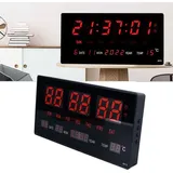 Große Rote Led-wanduhr Mit Stundenalarm, Kalender Und Intelligenter Beleuchtung – Rote Digitaluhr