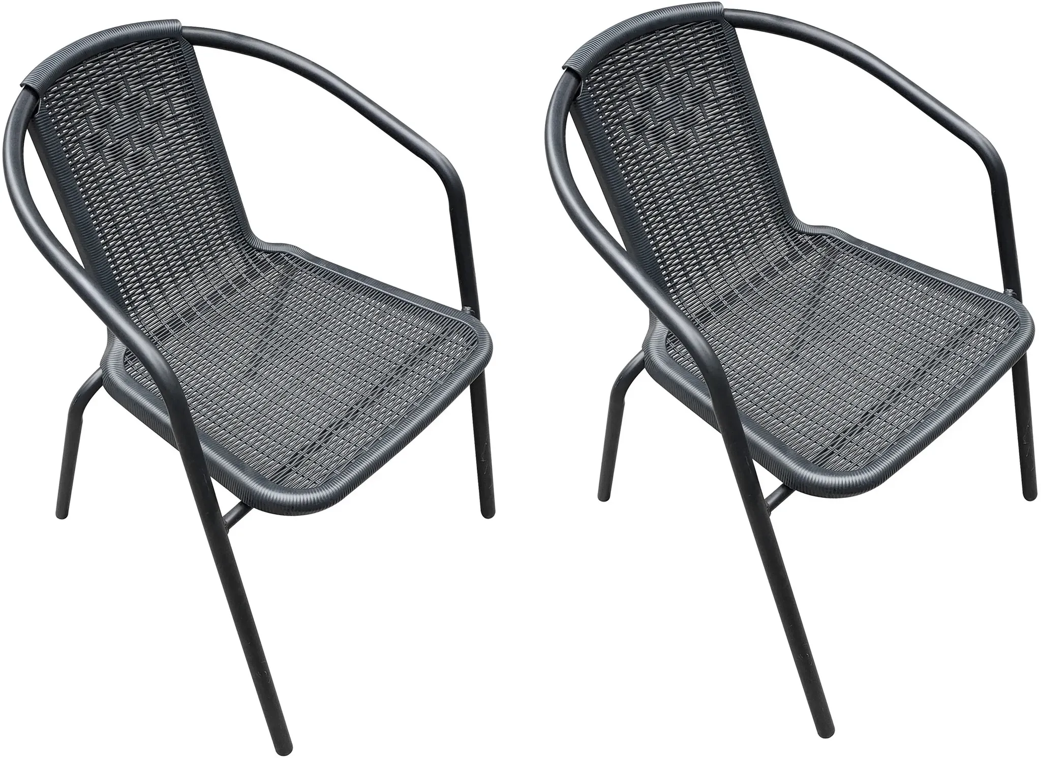 LC Garden »Garvista« 2er Set Gartenstühle Schwarz Metall/PE-Rattan Stapelstühle Bistrostühle stapelbar