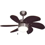 ETC Shop Smart LED Deckenventilator dimmbar Zugschalter Ventilator Vor und Rücklauf Deckenlampe, RGB Farbwechsel, Sprach-/App Steuerung Holz dunkelbraun, Titan, 5W 470lm warmweiß-kaltweiß, DxH 75x36 cm