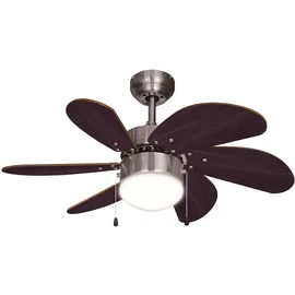 ETC Shop Smart LED Deckenventilator dimmbar Zugschalter Ventilator Vor und Rücklauf Deckenlampe, RGB Farbwechsel, Sprach-/App Steuerung Holz dunkelbraun, Titan, 5W 470lm warmweiß-kaltweiß, DxH 75x36 cm