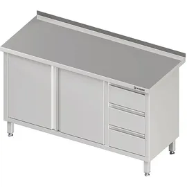 Stalgast Arbeitsschrank mit Flügeltüren, 1800x600x850 mm, mit 3er Schubladenblock rechts, mit Aufkantung, verschweißt
