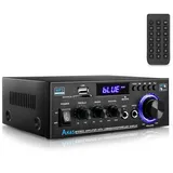 AK45 HiFi Verstärker mit Bluetooth 5.0,400W Mini Verstärker HiFi Stereo,2 Kanal Audio Verstärker Receiver w/UKW-Radio,RCA,SD,USB-Karteneingang, für Zuhause, Studio