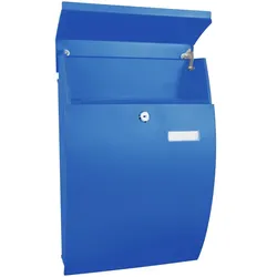 PROREGAL Wandbriefkasten Geronan mit Namensschild | HxBxT 48x32,2x15,5cm | Einwurföffnung 24x4cm | Blau