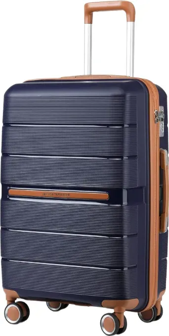 British Traveller Leichter PP-Hartschalen-Reisekoffer für Aufgabegepäck mit 4 drehbaren Rollen und TSA-Schloss (Marineblau, 76 cm, 92 L)