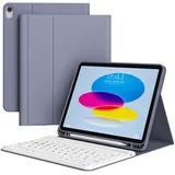 zoyu Tastatur Hülle für iPad 11. Generation A16 2025 / iPad 10. Generation 2022, Magnetisch Bluetooth-Tastatur QWERTZ-Layout, Weiches TPU Stoßfest Hülle, Auto Wake/Sleep, Violett