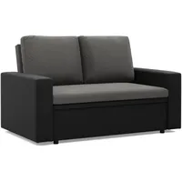 Mebligo - Zweisitzer Sofa Wohnzimmer mit Schlaffunktion, Bettkasten und Kunsteleder 148x90x87 (BxHxT) Grau und Schwarz Luna, Schlafsofa Platzsparend, Schlafcouch, Sofabett, Sofa Bed, Bettsofa