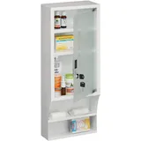Relaxdays Medizinschrank, Glastür, abschließbar, 5 Fächer, HBT 65x27x12 cm, für Medikamente, Arzneischrank hängend, weiß,