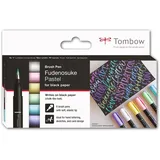 Tombow Fudenosuke Pastel for black paper, 6er-Set, 5 trendigen Pastellfarben + weiß, mit Kreideoptik auf schwarzem Papier, weiche, elastische Spitze, für Handlettering & Skizzen [WS-BS-6P]