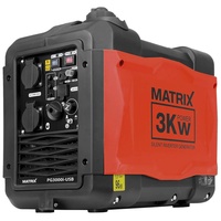 Matrix Notstromaggregat Benzin leise Inverter Stromerzeuger 3300 Watt Stromgenerator mit USB Stromaggregat digitaler Generator 230V 12V leicht tragbar Eco Modus PG 3000i-USB | 4 Takt | 59 dB(A) | 24kg