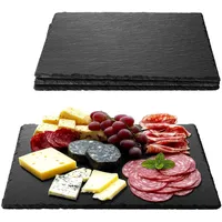 Navaris Schiefer Teller Platzset 4-teilig inkl. Kreide - 38x28cm