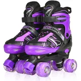 LOKJIJI Rollschuhe für Kinder Jungen Mädchen Anfänger, Einstellbar 4 Größen für Kinder und Jugendliche Teenager, Quad Schwarz & Violett Rollschuhe für Sport (Large_36-40 EU)