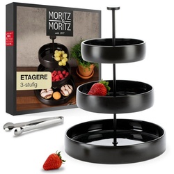 Moritz & Moritz Etagere Obst Etagere, Steingut, (3 Etagen, 2-tlg), Perfekt als Obstschale für Obst Aufbewahrung, Muffins und Cupcakes schwarz