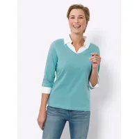 Classic Basics 2-in-1-Shirt CLASSIC BASICS "2-in-1-Shirt", Damen, Gr. 38, blau (ozean), 100% Baumwolle, Einsatz:50% Baumwolle, 50% Polyester, unifarben, V-Ausschnitt, Shirts 2-in-1 Shirt