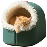 Katzenhöhle Hundehöhle Kuschelhöhle Katze Wärmeschutz im Winter Katzenbett Katzen zubehör Plüsch Katzenkissen für Katzen Kleine Hunde (Grün, L)