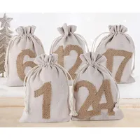 24 Adventskalender zum Befüllen, Adventskalender Stoffbeutel Säckchen mit 1-24 Sackleinen Taschen Jutesäckchen mit Kordelzug