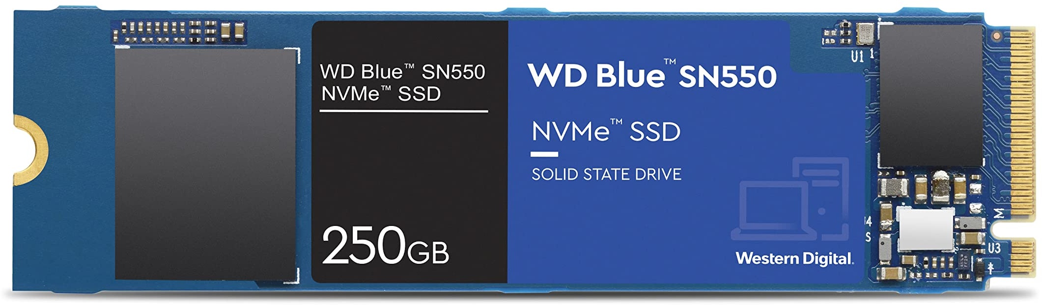 WD Blue SN550 NVMe SSD 250 GB (interne SSD, Leistungssteigerung für den PC, schlanker Formfaktor M.2 2280, speziell entworfene Controller und Firmware für optimale Leistung)
