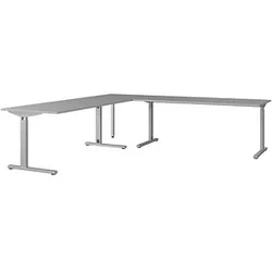 GERMANIA Profi 3.0 Schreibtisch lichtgrau L-Form, C-Fuß-Gestell silber 240,0 x 240,0 cm