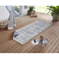 HANSE HOME NORTHRUGS In- und Outdoor Teppich Biri 80x350cm - Wendeteppich Wetterfest Boho Style Vintage Design Läufer für Balkon Terrasse Garten Wintergarten Wohnzimmerteppich Wasserfest in Blau Creme