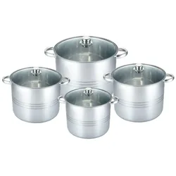 Topfset Kochtopf 8 tlg Edelstahl Kochgeschirr Induktion Deckel Topf Glasdeckel