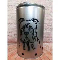 Fuchsbau Feuertonnen Feuertonne mit - Cane Corso - Motiv - Gefertigt aus neuem Ölfass - Besondere Feuerstelle für Garten und Terrasse - Hohe Feuerschale mit Rostoptik - 90 x 60 cm