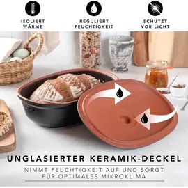 ROMERTOPF Römertopf Brottopf oval MEDI 2,3 Liter - Brotkasten Schwarz aus Keramik - Atmungsaktiver Tontopf für langanhaltende Frische von Brot und Brötchen