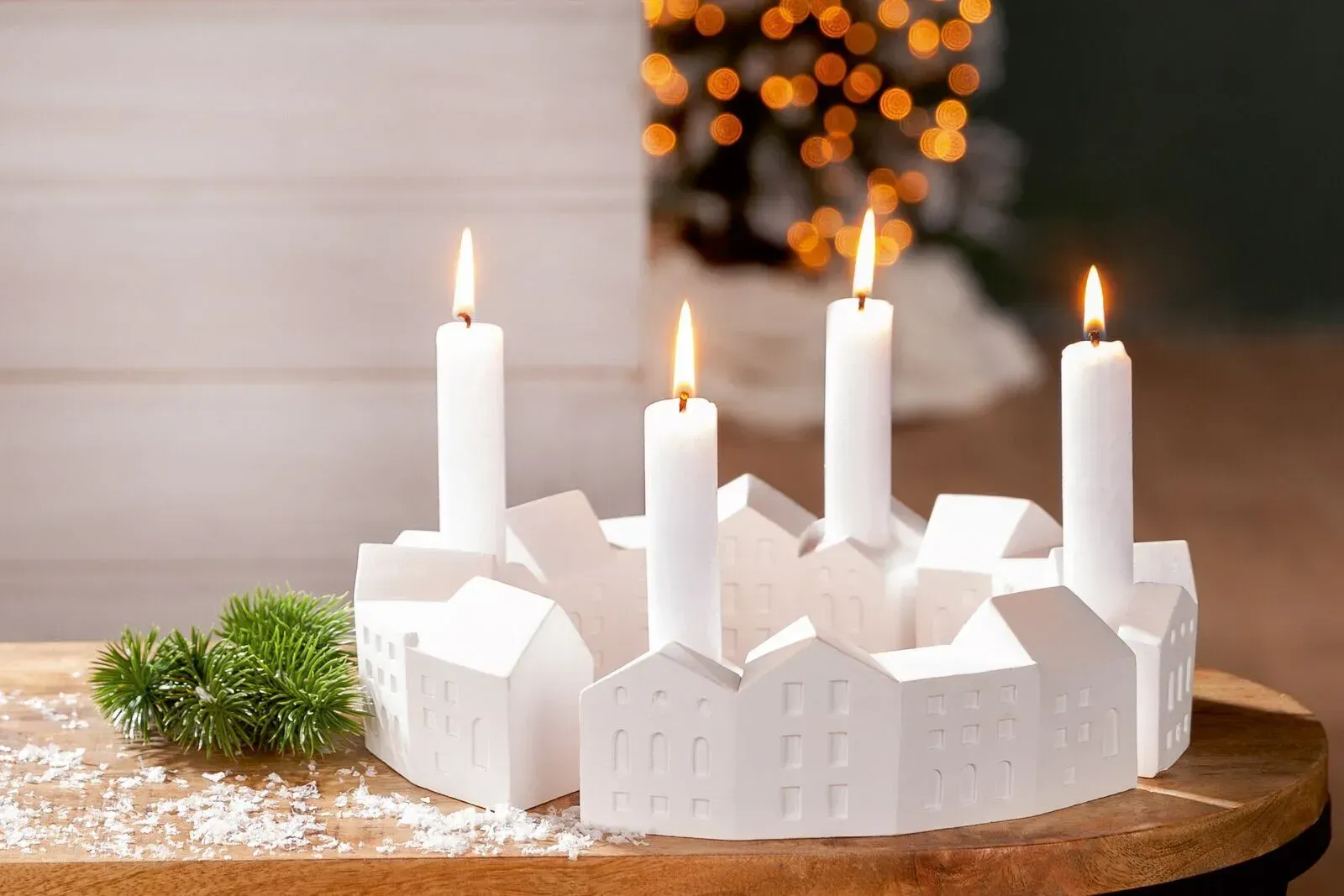 Adventsleuchter Rivitalo Gips weiß
