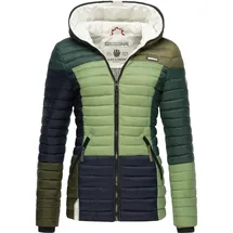Navahoo Steppjacke Multikulti stylische Colorblocking Übergangsjacke m. Kapuze bunt|grün XS (34)
