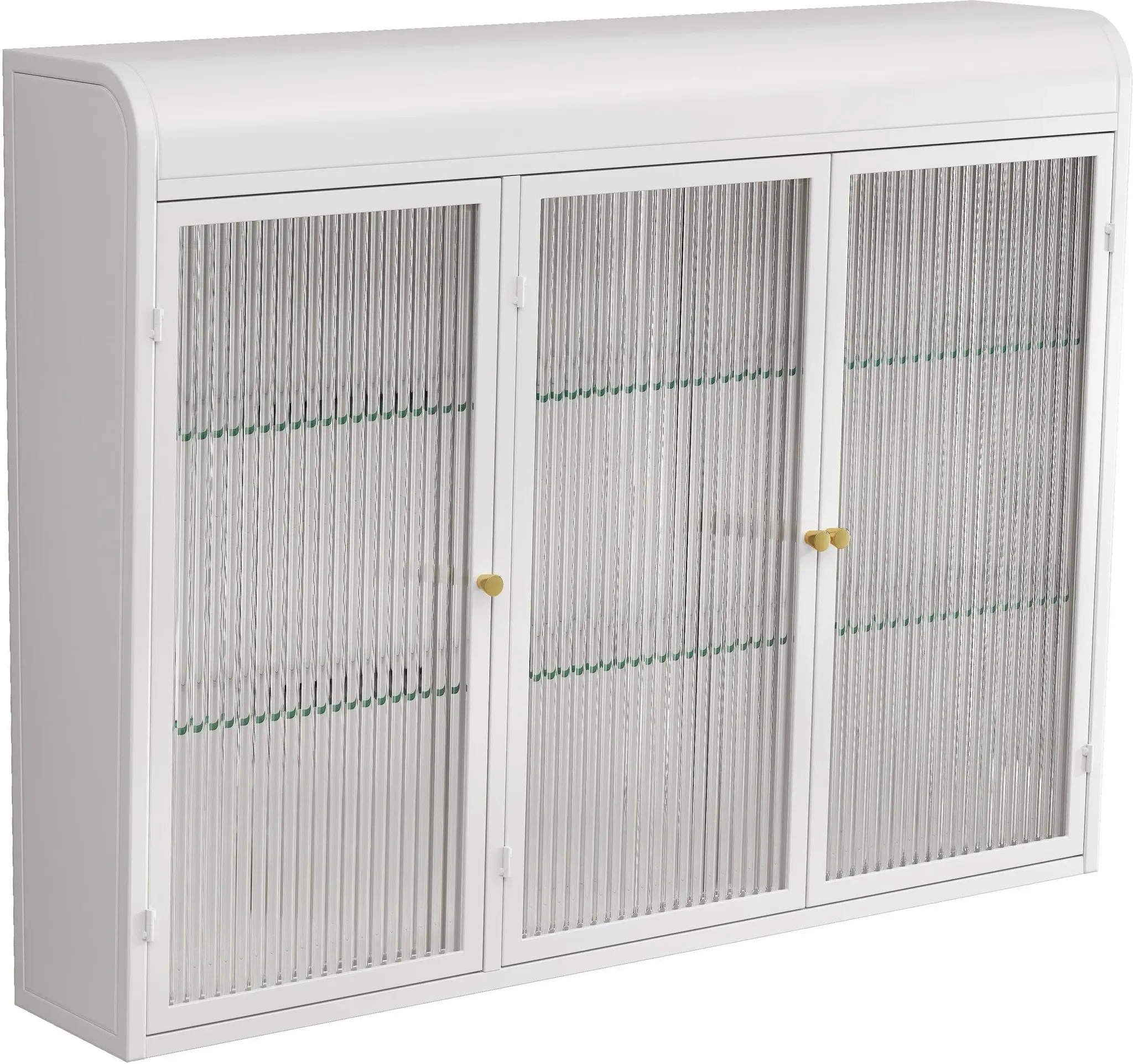 Wandschrank, 3-türiger Modedesign, mit Glastüren, gewölbtem Design, vielseitiger Stauraum, bis 28 kg, einfache Montage, 90 × 20 × 70 cm, Weiß
