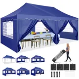 HOTEEL Faltpavillon 3x6 Pavillon Wasserdicht Stabil Partyzelt Faltbar, Faltzelt Mit 6 Seitenwänden & Rolltasche & 4 Sandsäcken, Einfacher Aufbau für Hochzeiten,Gewerbe,Partys, UV50+ Schutz, Dunkelblau