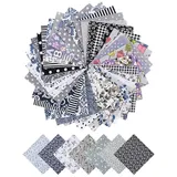UYRVAPE 50 Stück Stoffreste zum Basteln, 10x10cm Zufällige Muster Bunt Patchwork Baumwolle Stoff zum Nähen, Verschiedene Blümchen‌ Muster Bedruckter Stoffpakete,DIY Kinderstoffe Patchwork, Grau