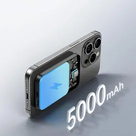 Joyroom Powerbank Mini 5000mAh USB-A USB-C induktiv 20W - schwarz + USB-C / USB-C Kabel - Schwarz