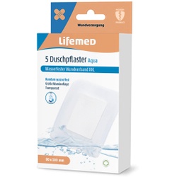 Lifemed® Duschpflaster XXL "Aqua", 10 x 8 cm, Wasserfestes Pflaster für den Wundschutz beim Duschen, 1 Packung = 5 Stück