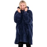 Snug Rug Navy Blau Hoodie Decke mit Ärmel Pullover Decken-Kapuzenpullover Übergroße Sweatshirt Kuscheldecke mit Ärmeln Kapuze Fleece für Herren und Damen Einheitsgröße