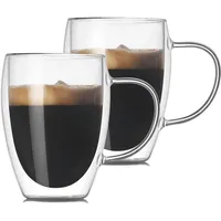 Latte Macchiato Doppelwandige Gläser, 2er Set 350ml Cappuccino Gläser Doppelwandige, Espresso Kaffeegläser, Thermogläser Teeglas Doppelwandig, Borosilikatglas Kaffeetassen für EIS, Milch, Bier